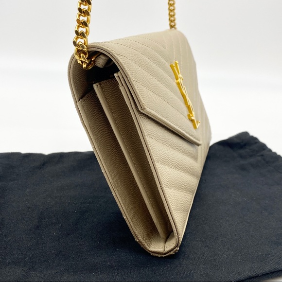 SAINT LAURENT Grain De Poudre Matelasse Chevron Monogram Crossbody Bag Nude - Picture 3 of 10